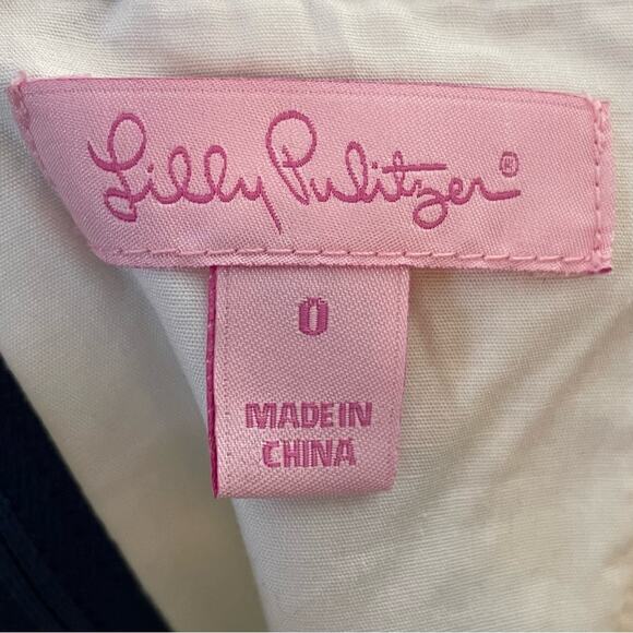 LILLY PULITZER Bowen Navy Blue Comb Get It Embroidered Strapless Dress Size 0 - Picture 4 of 7